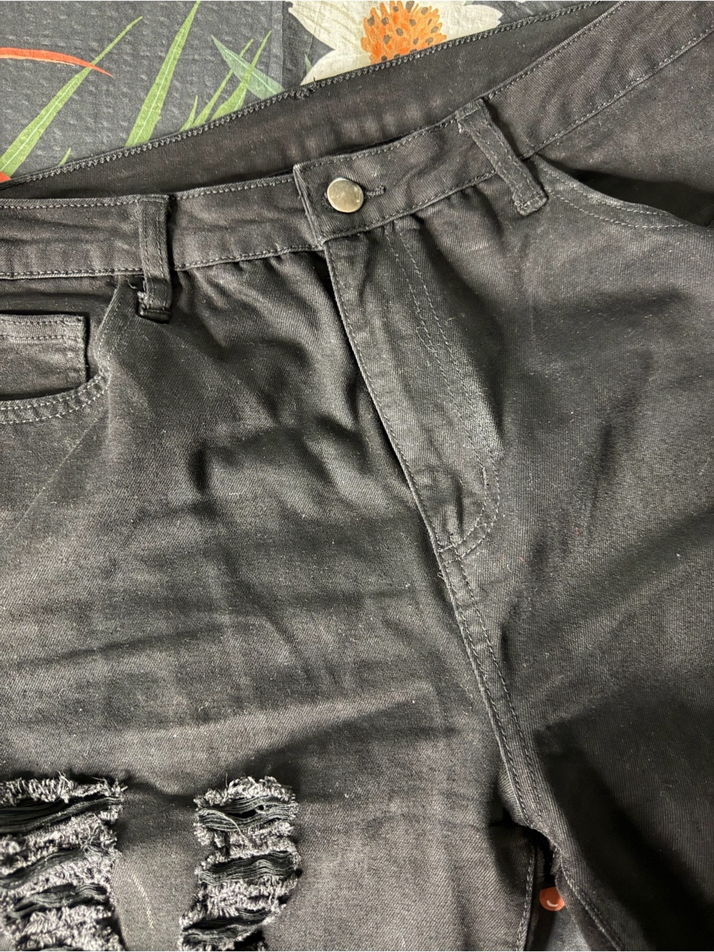 Black Distressed Flare Stretch Jeans  XL